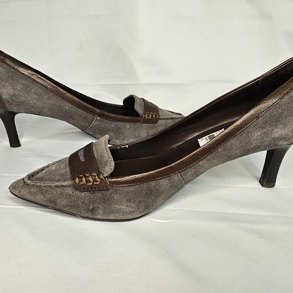 Ralph Lauren Edeena Grey Leather Suede Pumps Size 10 - Picture 5 of 8